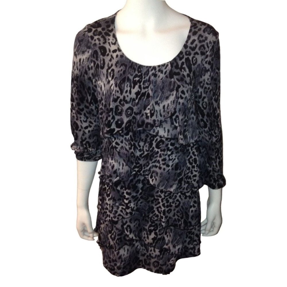 Style&Co. Dress Size Small Ruffle Leopard 3/4 Sleeve Gray